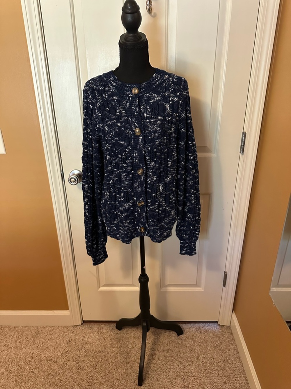 Time and Tru Navy Marled Button-Front Cardigan